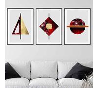 Artze Wall Art Juego de 3 impresiones artísticas gráficas para pared, tamaño A2, rojo/negro/dorado