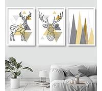 Artze Wall Art Juego de 3 piezas con diseño de triángulos geométricos y polivinílicos, 30 cm de ancho x 40 cm de alto, amarillo/gris