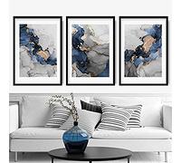 Artze Wall Art Juego de 3 pinturas abstractas de 30 cm de ancho x 40 cm de alto, color azul marino, gris y dorado