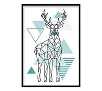 Artze Wall Art Majestic Stag - Póster geométrico escandinavo, 30 cm de ancho x 40 cm de alto, color azul aguamarina