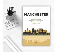 Artze Wall Art Manchester Skyline, Manchester Cityscape England - Póster decorativo para pared, tamaño A1, color amarillo y gris