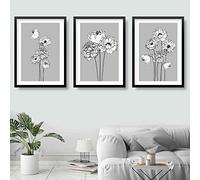 Artze Wall Art Peony Flower Sketch - Póster escandinavo, diseño floral minimalista, diseño de peonías, 3 piezas, tamaño A3, color gris