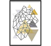 Artze Wall Art Póster escandinavo geométrico abstracto con cabeza de tigre mirando a la derecha, 50 cm de ancho x 70 cm de alto, amarillo/gris