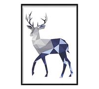 Artze Wall Art Póster geométrico de ciervo, 30 cm de ancho x 40 cm de alto, azul marino/gris
