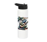 Aruba Iguana Tocando Guitarra Bajo Un Palmera Stainless Steel Insulated Water Bottle