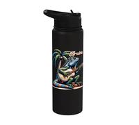 Aruba Iguana Tocando Guitarra Bajo Un Palmera Stainless Steel Insulated Water Bottle