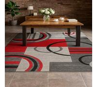 ARUGYTEI Alfombra lavable moderna, 80 x 140 cm, color rojo, negro, gris y blanco, de pelo corto, para pasillo, cocina, suelo radiante