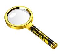 Aruicheng Lupa de mano de 10 aumentos antideslizante con mango de goma suave para lectura, lente de aumento de 60 mm para explorar, leer, manualidades, plantas (dorado)