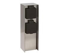 ARUM LIGHTING - Terminal eléctrico de jardín CENAC de acero inoxidable, 2 tomas francesas, impermeable IP44, H23 cm, toma exterior para barbacoa, cortacésped, luminaria, Max 3680 W