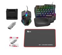 AruMinna Juego de conversión de teclado y mouse para juegos de media mano, teclado mecánico con cable de 35 teclas con reposamuñecas, adaptador USB retroiluminado RGB Plug & Play para juegos móviles y