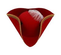 AruMinna Sombrero de tricornio colonial de estilo vintage, sombrero pirata de fieltro envejecido para disfraces de adultos, fiesta de Halloween y eventos de cosplay (rojo 1, talla única)
