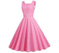 AruMinna Vestido rockabilly de los años 50 y 60 para mujer, estilo vintage, con vuelo, manga casquillo, cuello cuadrado, lunares, vestido midi para cóctel y noche, rosa, S