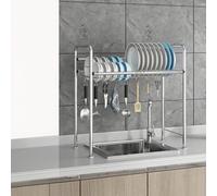 ARUNASC Escurridor de platos de acero inoxidable para fregadero de una sola capa con soportes y organizadores de accesorios (63 cm)