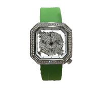ARUNASC Reloj de Pulsera Reloj Cuadrado Hueco, Resistente al Agua, con Diamantes y Correa de Silicona, un Regalo Ligero y Lujoso Ideal for Novias y Esposas. Digital(Groen)
