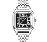 ARUNASC Reloj de Pulsera Reloj de Cuarzo analógico clásico Cuadrado de fácil Lectura for Mujer, con Correa de expansión de Acero Inoxidable y Esfera Romana for Hombres y Mujeres. Digital(Noir,A)