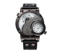 ARUNASC Reloj de Pulsera Reloj de Cuarzo con Doble Zona horaria Reloj de Pulsera Deportivo de Esfera Grande con Correa de Cuero es un Accesorio de Moda for Hombre Digital(Mesh+Black Belt)