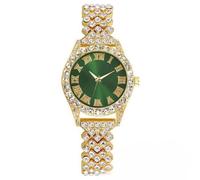 ARUNASC Reloj de Pulsera Reloj de Cuarzo Informal con Diamantes incrustados for Mujer. Correa de 15 mm de Ancho. Un Gran Regalo for Novias y Esposas. Digital(Gold,Groen)
