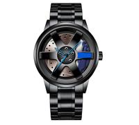 ARUNASC Reloj de Pulsera Reloj de Pulsera for Hombre con Correa de Acero y Cuero, con buje de Rueda Negro, Moderno Reloj de Pulsera de Cuarzo, Ideal for Uso Formal e Informal. Digital(BLU,Steel Belt)