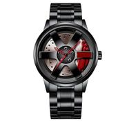 ARUNASC Reloj de Pulsera Reloj de Pulsera for Hombre con Correa de Acero y Cuero, con buje de Rueda Negro, Moderno Reloj de Pulsera de Cuarzo, Ideal for Uso Formal e Informal. Digital(Rot,Steel Belt)