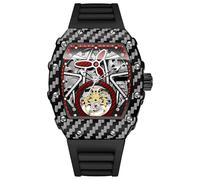 ARUNASC Reloj de Pulsera Reloj mecánico con Forma de Barril, Hueco, Resistente al Agua, for Hombre, Correa de Caucho, Luminoso, for Uso Formal e Informal. Digital(Black Red)