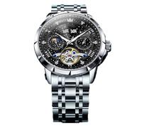 ARUNASC Reloj de Pulsera Reloj mecánico Totalmente automático, Resistente al Agua, for Hombre, multifunción, Luminoso, Digital(Steel Belt+Black Face)
