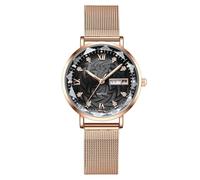 ARUNASC Reloj de Pulsera Reloj prismático analógico de Cuarzo for Mujer, Luminoso, Resistente al Agua, con Fecha, Digital(Noir,Mesh Belt)