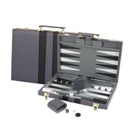 ARUNASO Madera ajedrez Grandes Juegos de Backgammon for Adultos, Juegos de Mesa clásicos for 2 Jugadores, Adultos y niños, Estuche de Piel sintética de Calidad. niños(Grey,15inch)
