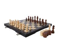 ARUNASO Madera ajedrez Juego de ajedrez y Damas magnético de Madera 2 en 1, Juego de Mesa de ajedrezs, Paquete de Regalo, Ranuras for Guardar Piezas de Juego niños