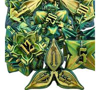 ARUOHHA DND Metal Dice Set Yellow Green Leaf Design Polyhedral Dice with Box, 7PCS D and D Dice RPG Role Playing Games D20 D12 D10 D8 D6