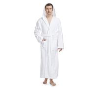 Arus Albornoz con capucha para hombre, longitud larga, 100% tela de rizo de algodón, Blanco, L-XL