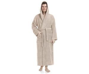 Arus Albornoz con capucha para hombre, Longitud normal, 100% tela de rizo de algodón, Beige, L-XL