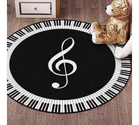 Arvella Rug Alfombra Redonda Salon Dormitorio Lavable,para Dormitorio,Comedor,Pasillo,Interiores Nota Musical Moderna Negra, Ø130cm