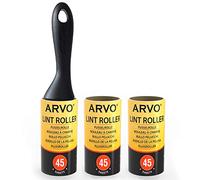 ARVO Rodillo de Pelusa, removedor de Pelusas, Paquete de 3/135 Hojas, 45 Hojas por Rollo, 1 Mango con 3 Rollos, Elimina el Polvo, la Suciedad, la caspa, el Pelo de Mascotas de la Ropa, Muebles y