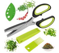 Arvoni 4 Piezas Tijeras para Hierbas de 5 Capas, Tijeras para Hierbas con Cubierta de Tijera, Peine de Limpieza, Desbrozadora de Hierbas, Tijeras de Cocina para Hierbas, Cebollino, Perejil