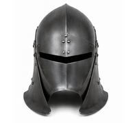 ARVX Casco de caballero medieval con armadura de acero, gran yelmo gótico con visera, casco de batalla remachado, disfraz de cosplay LARP, recreación de SCA y disfraz histórico