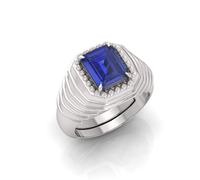 Arwacraft Anillo de 7,25 ratti de 7,00 quilates, certificado Aaa++, zafiro azul natural, chapado en plata, para hombres y mujeres, S-B0CW3JLDMRNAMZ