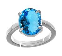 Arwacraft Anillo de calidad especial con topacio azul certificado de 8,00 ratti de 7,50 quilates, tamaño ajustable, chapado en plata, piedra preciosa certificada por laboratorio (Top Aaa+), calidad