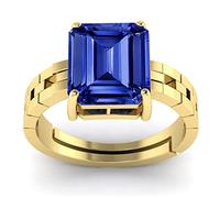 Arwacraft Anillo de zafiro azul natural 4,70 Ratti sin calefacción y sin tratar, chapado en oro de zafiro azul natural Neelam para hombres y mujeres por laboratorio - Certificado B0C7GX25MRNAMZ