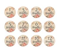 ARWIG 6 Tarjetas Hitos de Bebé | 10cm Redondas de Madera Doble Cara, para Sesiones de Fotos, Regalo para Recién Nacidos, Temática Floral