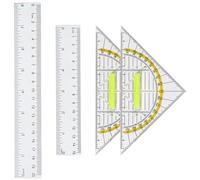 ARWIG Juego de geometría de 4 piezas con agarre ergonómico, reglas de 15 cm y 20 cm, materiales flexibles & escuadra para dibujo de círculos