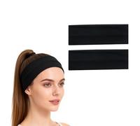 ARWIG Pack de 2 Cintas de Pelo Anchas para Mujer, Cinta Elástica Antideslizante, Cinta Deportiva para Yoga, Running, Ciclismo, Fitness, Negro