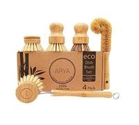 ARYA. Juego de cepillos ecológicos para platos, 4 cepillos de cocina y un cabezal de repuesto, bambú y fibras naturales, alternativa de esponja de madera respetuosa con el medio ambiente