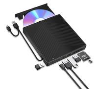 ARyee Unidad externa de CD y DVD 7 en 1, USB 3.0 con 4 puertos y 2 ranuras para tarjetas TF/SD, unidad óptica delgada para PC, Windows 11/10/8, portátil, Mac, Linux OS