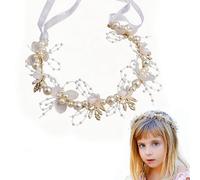 ARYIMYDP 1 Diadema de Flores con Perlas Blancas, Tocado de Pelo Ajustable para Niña, Accesorio Artesanal sin Rascaduras para Primera Comunión, Boda, Sesión de Fotos