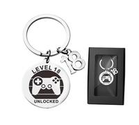 ARYIMYDP 1 Llavero Regalo para 18 Cumpleaños, con Dijes Nivel 18 y Desbloqueado, Diseño Moderno con Símbolo de Mando de Juego, Personalizable y con Caja de Regalo, Regalo para la Mayoría de Edad