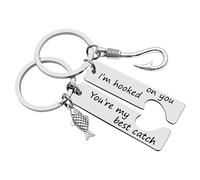ARYIMYDP 1 Par de Llaveros para Parejas, con Corazón Puzzle y Diseño de Pesca, Frases Románticas 'I'm Hooked on You' y 'You're My Best Catch', Perfecto para San Valentín y Aniversario