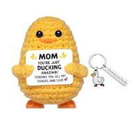 ARYIMYDP 1 Pato de Ganchillo con Llavero, Regalo para el Día de la Madre, Mensaje MOM YOU'RE JUST DUCKING AMAZING!, Mini Pato I DUCKING LOVE YOU, para Mamá, Abuela, Cumpleaños