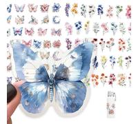 ARYIMYDP 100 Piezas Pegatinas Flores, Pegatinas Florales Autoadhesivas de PET Transparentes,Hay dos Tipos: Flores en Tinta China y Flores con Mariposas; son Ideales como Material para Manualidades