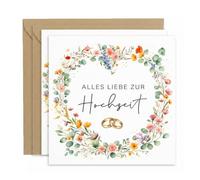 ARYIMYDP 2 Juegos Tarjetas de Boda con Sobre, Tarjetas de Felicitación Flores Corazón, Tarjetas en Blanco para Boda Regalo de Dinero Felicitaciones