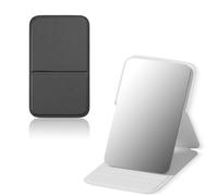 ARYIMYDP 2 Piezas Espejos Portátiles y Espejo Plegable Viaje, Espejo para Maquillaje con Soporte Ajustable, Cuero Suave Anti-huellas, Moderno Negro/Blanco